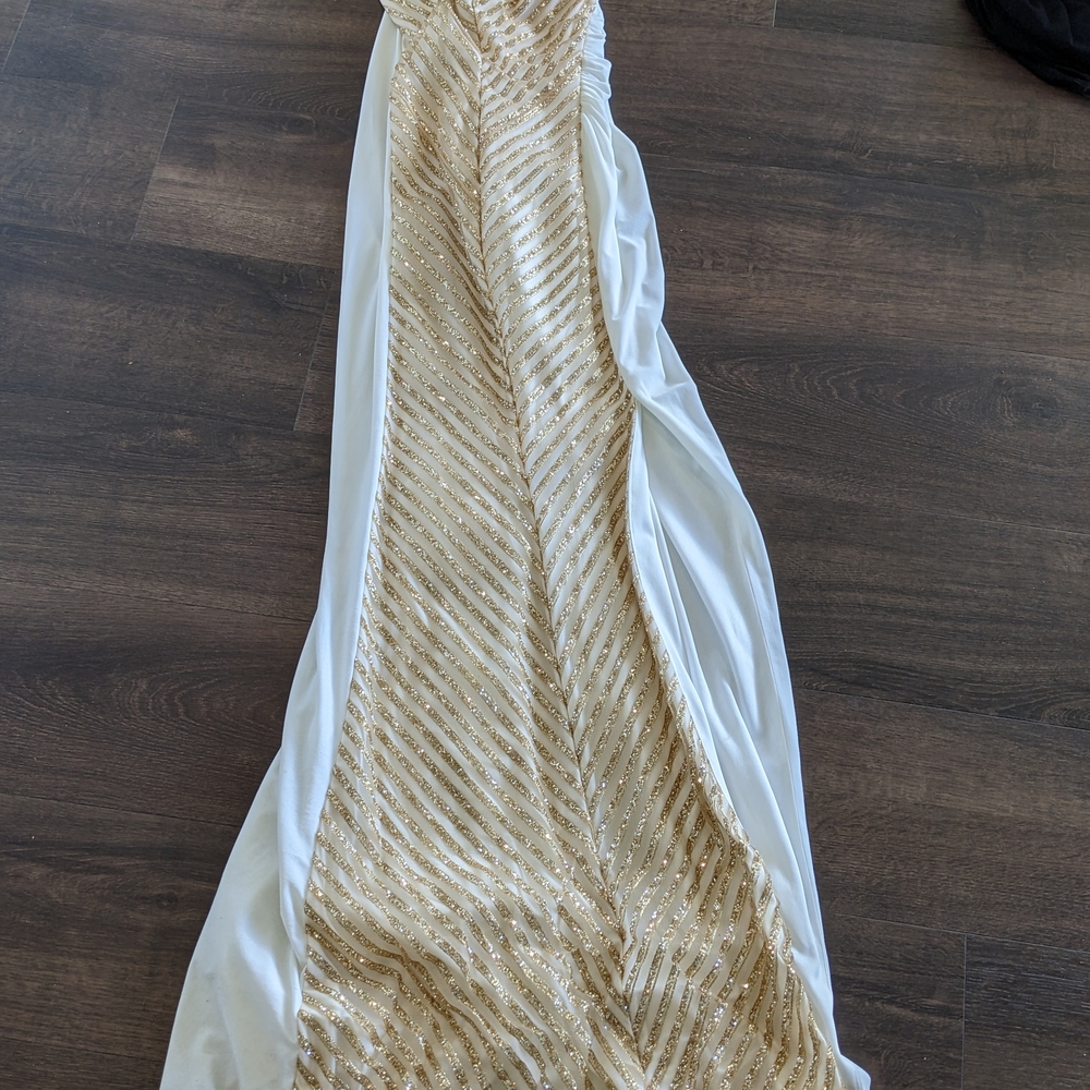 Mignon Gold and White Prom Dress